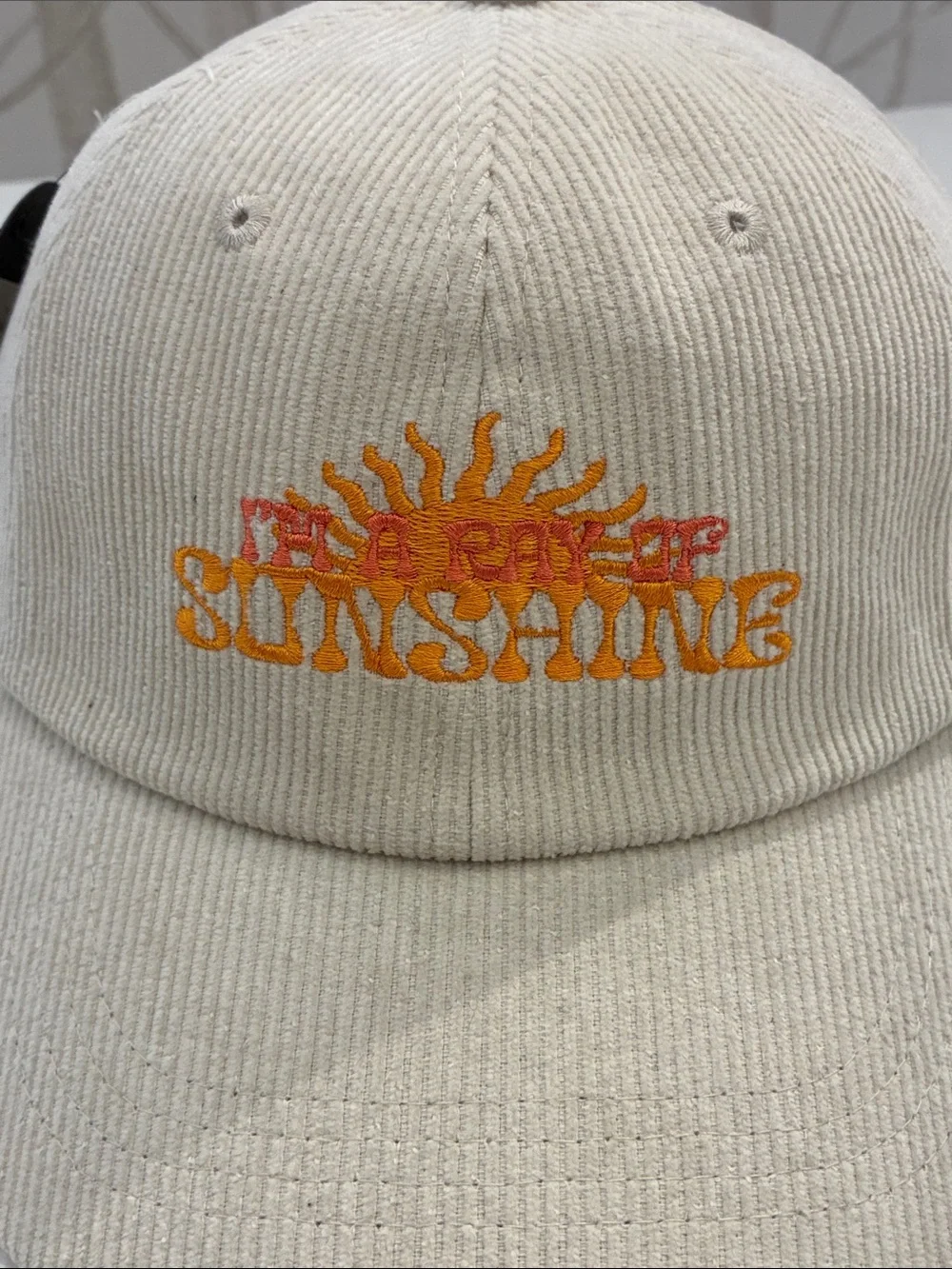 Sunshine Embroidered Corduroy Cap - Cream
